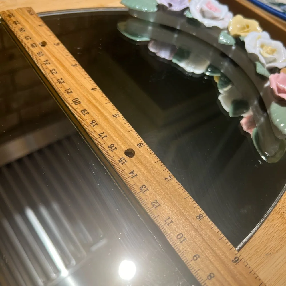 Vintage Oval Capodimonte Mirror Vanity Tray With Hand Formed Roses and Leaves